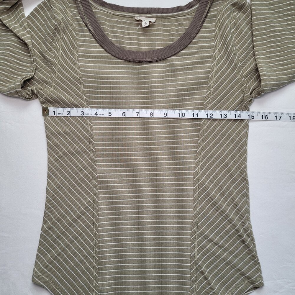 Hem & Thread Striped Ribbed Knit Top Raw Seam Long Sleeve Small Boho Gorpcore - Picture 7 of 9
